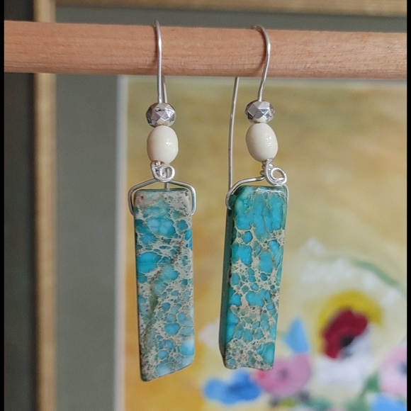 Hand Crafted Turquoise Dangle Earrings - Picture 3 of 9